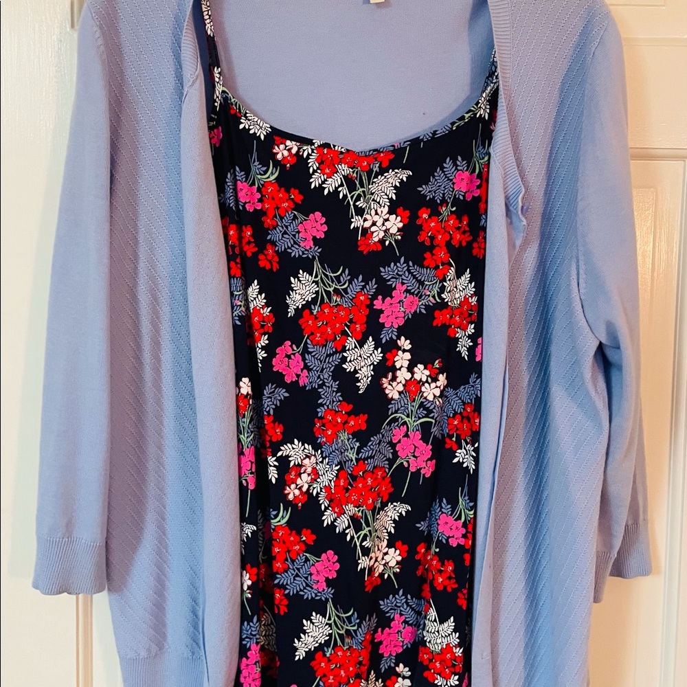 Matching set, cardigan sweater with 3/4 length sleeves & coordinating camisole